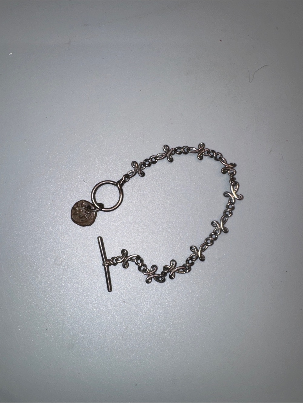 Delicate Floral Link Toggle Bracelet - Silver Tone